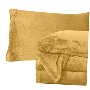 Luxuriously Soft 4-Piece Velvet Plush Flannel Sheet Set - Premium Full Gold - Picture 1 of 7