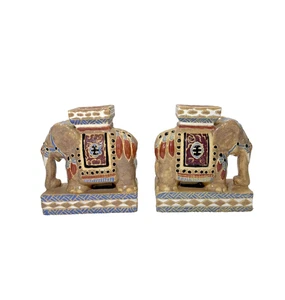 Vintage 2er Set Elefant Buchstützen Pflanzenständer Mini Garten Hocker Deko Figuren - Bild 1 von 9