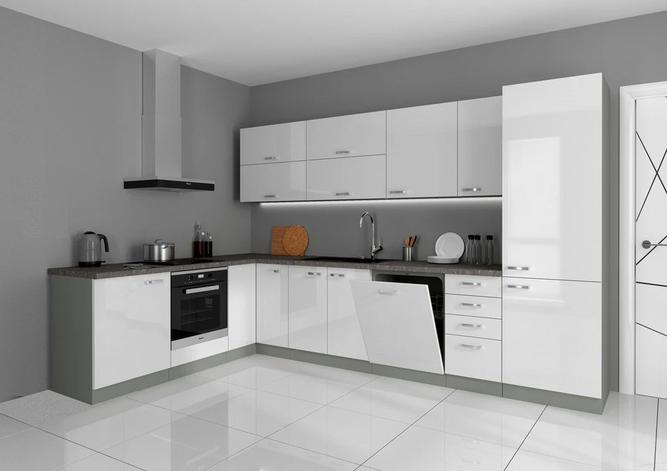 Küche Bianca Ecke I 210x330 cm Küchenzeile in Hochglanz weiß Küchenblock  - Bild 1 von 4