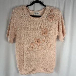 VTG Partners chunky knit pink appliqués sweater grama core Size:S - Picture 1 of 12