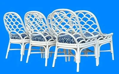 Juego 6 sillas de comedor de bambú festoneadas dobladas ratán Indias Occidentales SEIS escalas Indias Foto 1 de 3