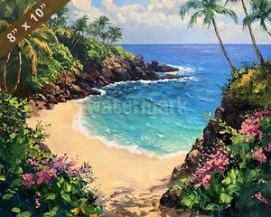 Maui with hidden beach oil painting 8x10 Print - Picture 1 of 1
