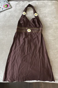 Braunes indonesisches Damen-Minikleid mit Perlen Neckholder Größe S/M Stretch - Bild 1 von 10