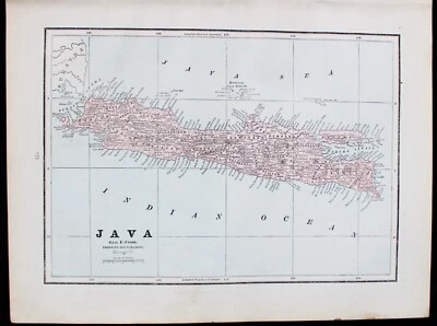 PLACA DE PÁGINA DE MAPA CRAM'S ATLAS DE JAVA Y SUMATRA INDIAS ORIENTALES HOLANDESAS 1891 DE COLECCIÓN Foto 1 de 4