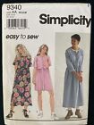 Simplicity 9340 NEW Loose Fit Raised Wasit Dress Button Front Size Xs-m