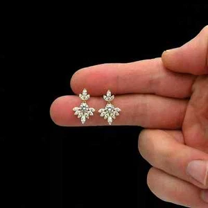 Marquise Cut Simulated Diamond Women's Wedding Earrings 14K Yellow Gold Plated - Picture 1 of 7