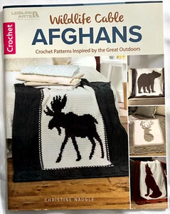 Wildlife Cable Afghans Crochet Patterns Book Moose Deer Stag Wolf Bear 36"x45" - Picture 1 of 14