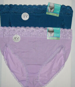 2 Vanity Fair Hi Cut Brief Panty Set 13280 Lace Sheer Nylon 8 XL Blue Purple NWT