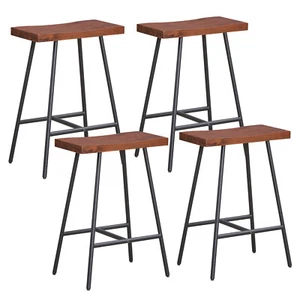 Set of 2 Counter Height Saddle Seat Stool Armless Dining Bar Chair with Footrest - Picture 1 of 9