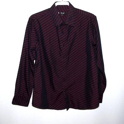 Raw State Premium Shirt,Maroon Metallic /Diag. Black Stripes Slim Fit Men Size L - Image 1 of 4