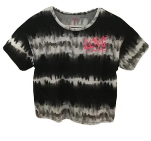 Justice Girls Top Black 12/14 Short Sleeve Tie Dye Glitter Love Graphic Logo - Picture 1 of 13