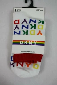 DKNY Ladies' Signature Demi Crew Socks 1 Pair Shoe Size 4-10 Multi Color - Picture 1 of 3