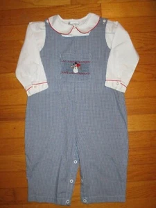 Royal Child Smocked Snowman Longall/romper/Jon Jon & White Shirt 18 Months - Picture 1 of 7