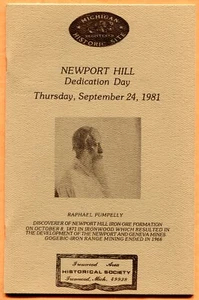Ironwood MI Newport Hill Dedication Day 1981 Souvenir Booklet Raphael Pumpelly - Picture 1 of 3