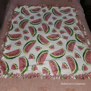 Summer Watermelon Crosshatch WARM HANDMADE 2 layer tie blanket/throw 52"× 59" - Picture 1 of 9
