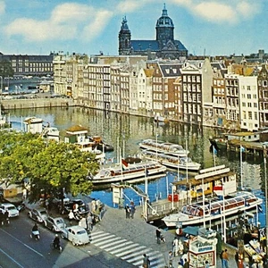 Amsterdam Canals Boats Harbor Netherlands Chrome Postcard - Picture 1 of 8