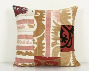 Vintage Neutral Suzani Patchwork Pillow Fashioned from a Mid-20th Century Fabric - Picture 1 of 4