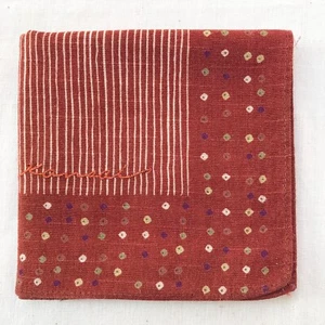 Handkerchief Vintage Brown Red Striped Border Polka Dot Pocket Square Cotton 18" - Picture 1 of 4