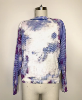 Bleached and Dyed Saks Pullover Crew Neck Blue White Red Sweater: size large L - Image 1 of 3