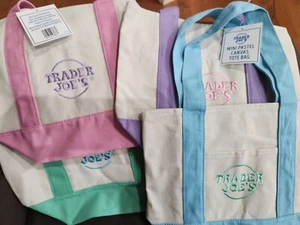 Trader Joe’s Mini Pastel Canvas Tote Bag Set Of 4 Colors Limited (New With Tag) - Picture 1 of 2
