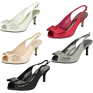 Ladies Anne Michelle Mid Heel Peep Toe Diamante Bow Vamp Court Shoes - Picture 1 of 46