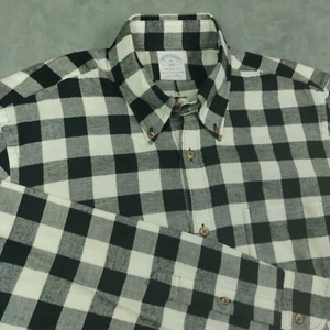 NUOVO Brooks Brothers camicia di flanella uomo grigio medio nero bufalo a quadri vestibilità reggente - Foto 1 di 10
