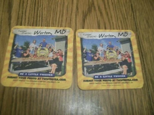 LOT OF TWO TWISTED TEA DRINK COASTERS WORTON MD. TWISTED CRABFEST - Picture 1 of 2
