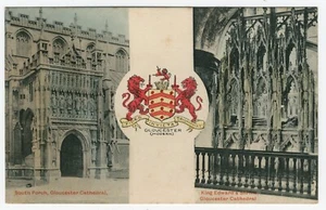 Gloucester Wappen & Ansichten Kathedrale alte Postkarte - Bild 1 von 2