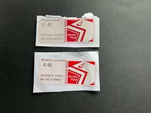 2 RARE USED ORIGINAL WHITE AND RED JERSEY POST AND GO LABELS - Picture 1 of 1