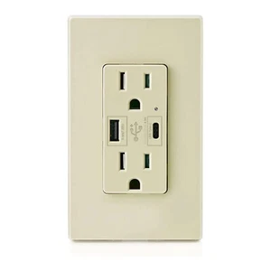 4.8A USB C Outlet 24W PD Power Delivery Decora Receptacle 15 Amp,125 Volt Outlet - Picture 1 of 7
