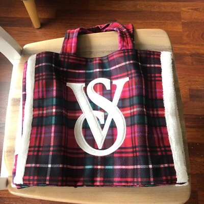 Victoria's Secret Red Plaid Holiday VS LOGO Tote/Bag-NWT-READ DESCRIPTION BELOW - Image 1 of 4