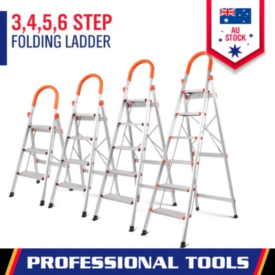 3 4 5 6 Step Ladder Aluminium Multi Purpose Household Office Foldable Non Slip - image 1 of 4