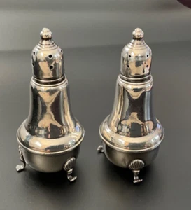 Pair Of Sterling Silver Footed Salt And Pepper Shakers 4.25 Weighted - Picture 1 of 4