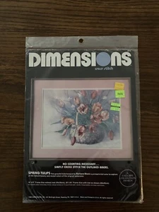 Vintage 1986 Dimensions Kreuzstich-Set Frühling Tulpen Blumen 20"x16" Neu - Bild 1 von 3