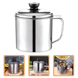 Oil Filter Pot Stainless Steel Grease Container with Strainer Cooking - Picture 1 of 12