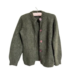 Vintage Women’s Mohair Sweater Cardigan Green Shaggy Size Medium 1960’s Abalone - Picture 1 of 5