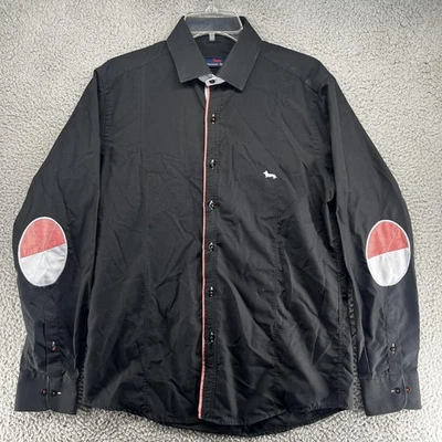 Harmont & Blaine Shirt Mens Large Black Button Down Elbow Patch Red Trim Logo - Image 1 of 4