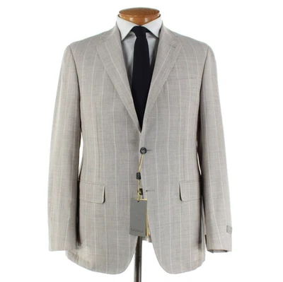 Canali Kei NWT Wool Blend Two Piece Suit Size 52R (42R US) In Beige Striped - Image 1 of 4