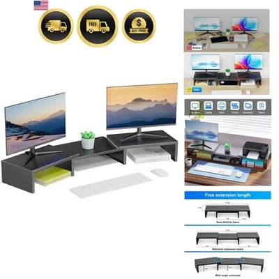 Dual Monitor Stand Desk Riser Organizing Shelf Holder for Home Office Black - Image 1 of 4