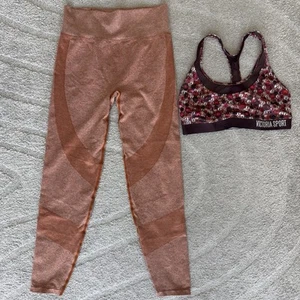 Victoria’s Secret Pink Orange Seamless Tight Active Leggings Size Medium And Top - Picture 1 of 8
