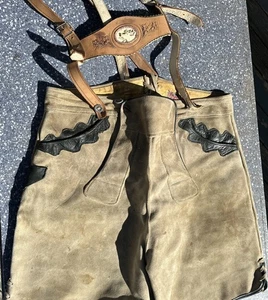 Vintage Haelson German Lederhose Wildleder Leder Shorts Oktoberfest Hosenträger - Bild 1 von 23