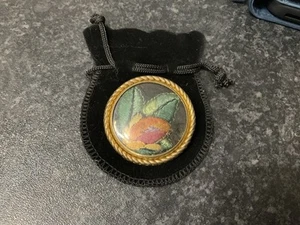 Preloved Vintage Brosche handbestickt floral goldfarben rund 4,5 cm - Bild 1 von 4