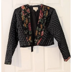 Victoria's Secret Black Floral Cropped Quilted Jacket Vintage Romantic - Picture 1 of 8