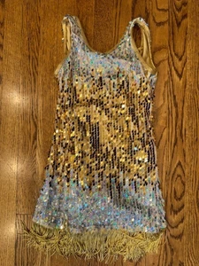 Disfraz de Baile Weissman Lentejuelas Flecos Niñas Dos Tonos Dorado Plata Talla 5-7 años - Imagen 1 de 8