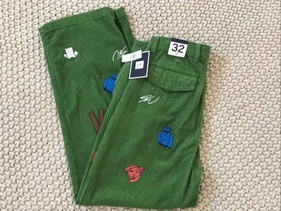 Calça masculina de veludo bordada Gap Reedição × Sean Wotherspoon 32x32 verde nova com etiquetas - Imagem 1 de 4