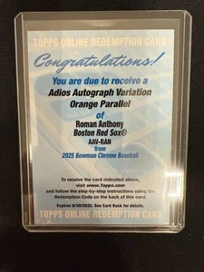 Roman Anthony 2025 Bowman Chrome Adios Auto Orange /25 RC Red Sox SSP Redemption - Bild 1 von 2