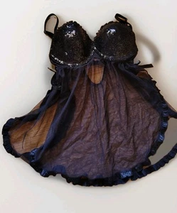 Victoria's Secret Sexy Little Things Push-Up Negligee Babydoll Pailletten Schimmer 36D - Bild 1 von 4