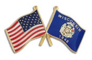 BANDIERA DI STATO WISCONSIN E SPILLA DA BAVERO USA - Foto 1 di 1