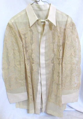Filipino Traditional Mens Barong Tagalog LS Sheer Lace Button Hand Made VGUC - Image 1 of 4