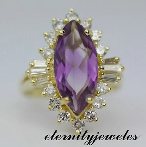 2.5Ct Marquise Cut Simulated Amethyst Wedding Engagement Ring 14K Yellow Gold FN - Picture 1 of 6